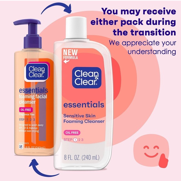 Clean & Clear Essentials Foaming Facial Cleanser 2 Pk Oil-Free Face Wash BS4 - Picture 4 of 8